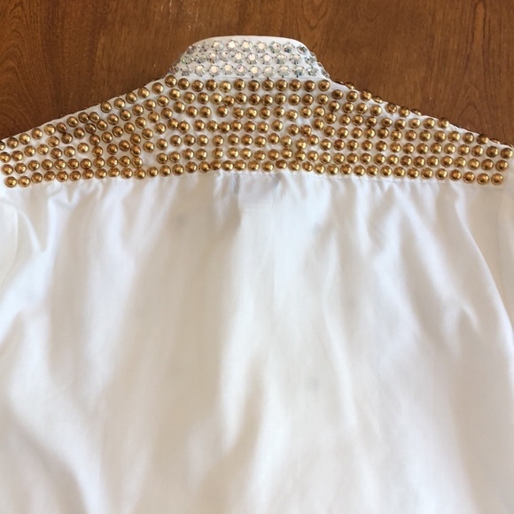 Cowgirl Fancy Western white button down blouse shirt Gold Embellishment Studs - Picture 9 of 15